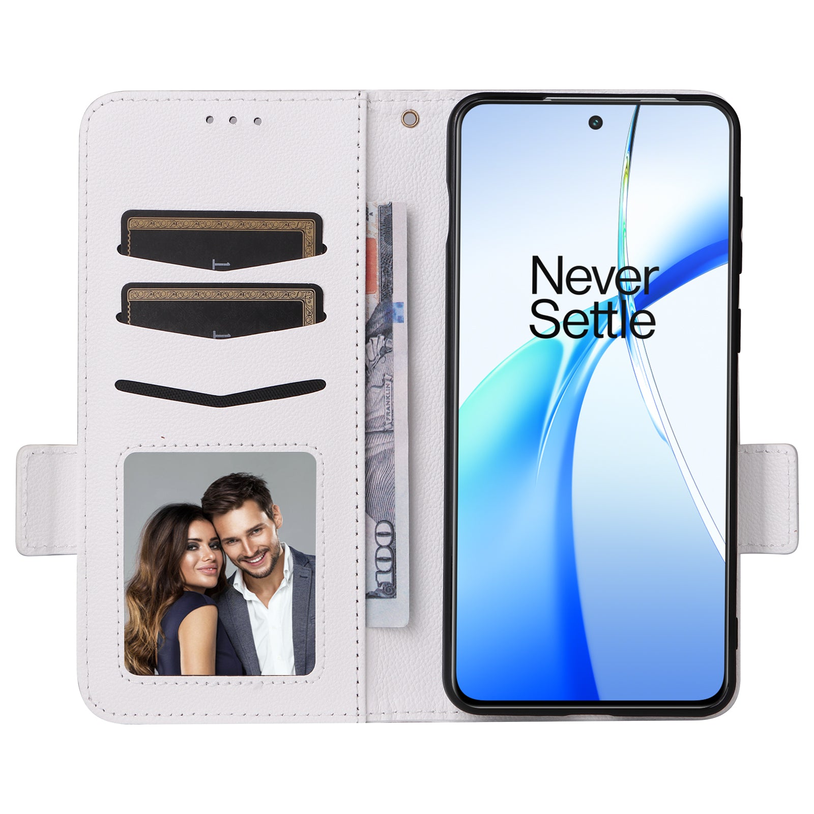 For OnePlus Nord CE4 5G Leather Case with Hand Strap Litchi Texture Wallet Cover - White