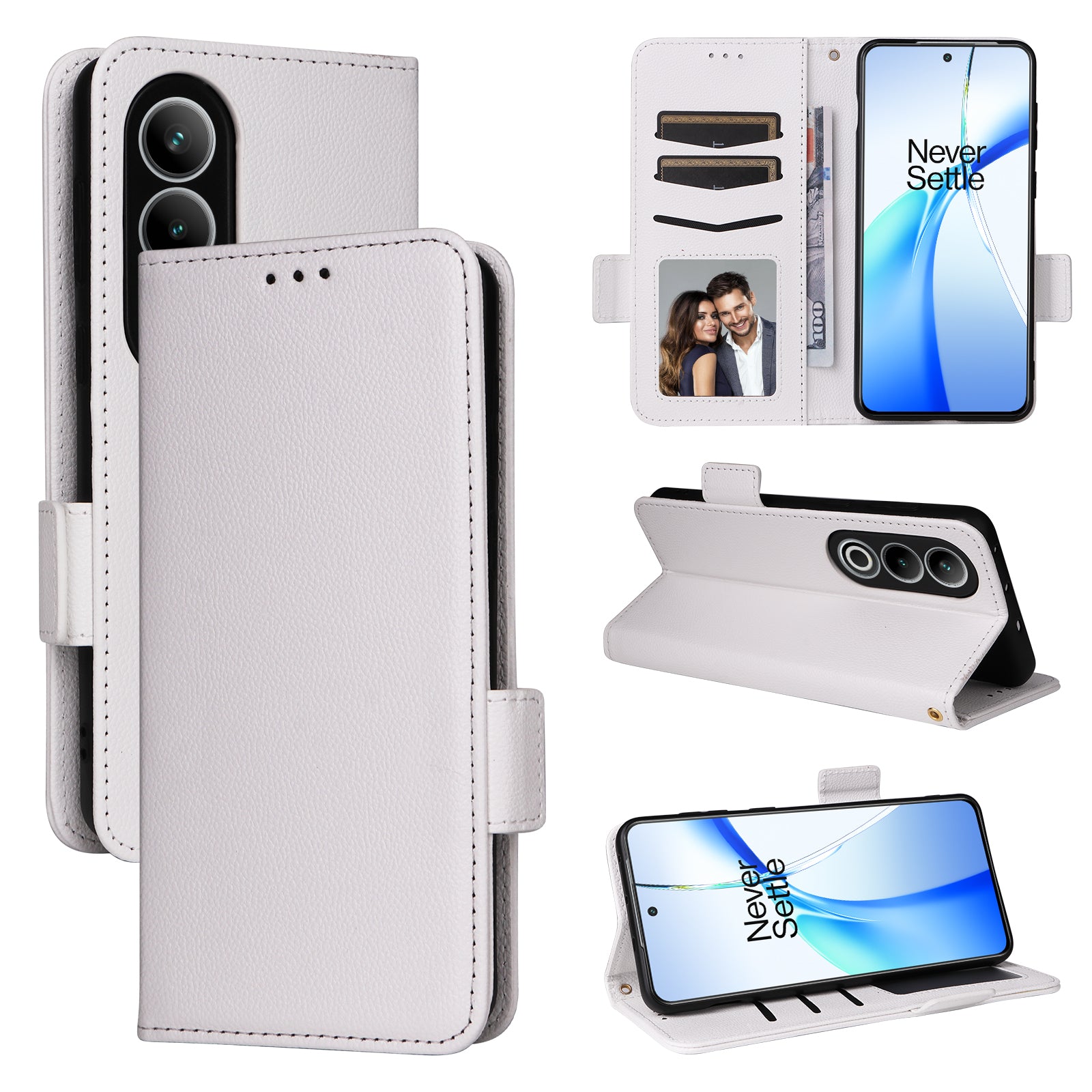 For OnePlus Nord CE4 5G Leather Case with Hand Strap Litchi Texture Wallet Cover - White