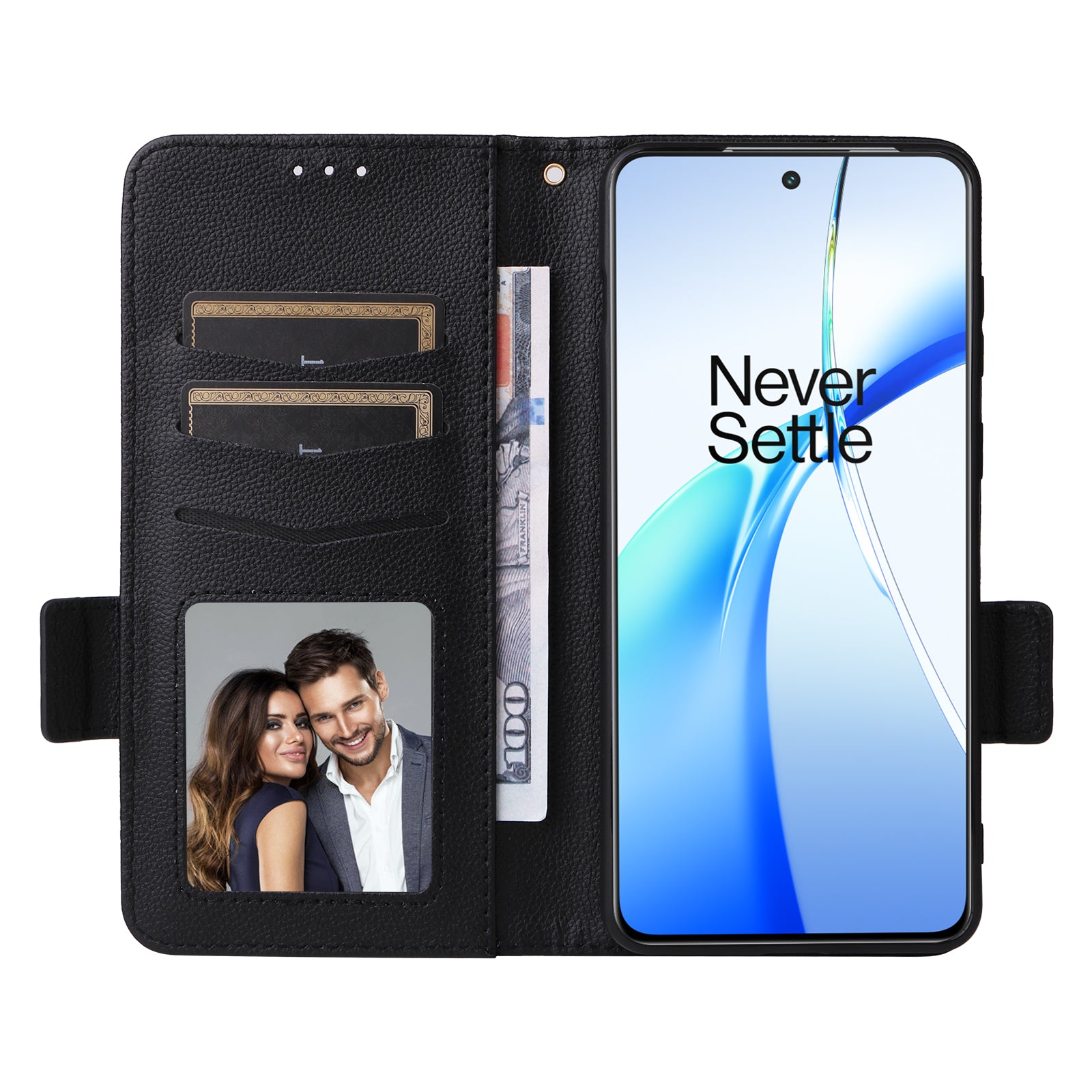 For OnePlus Nord CE4 5G Leather Case with Hand Strap Litchi Texture Wallet Cover - Black