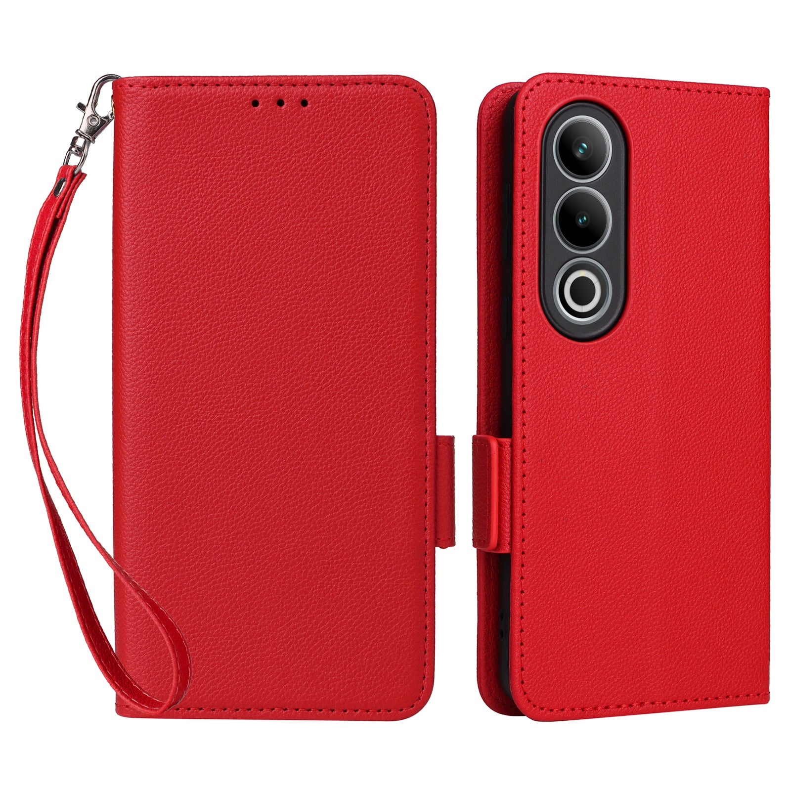 For OnePlus Nord CE4 5G Leather Case with Hand Strap Litchi Texture Wallet Cover - Red