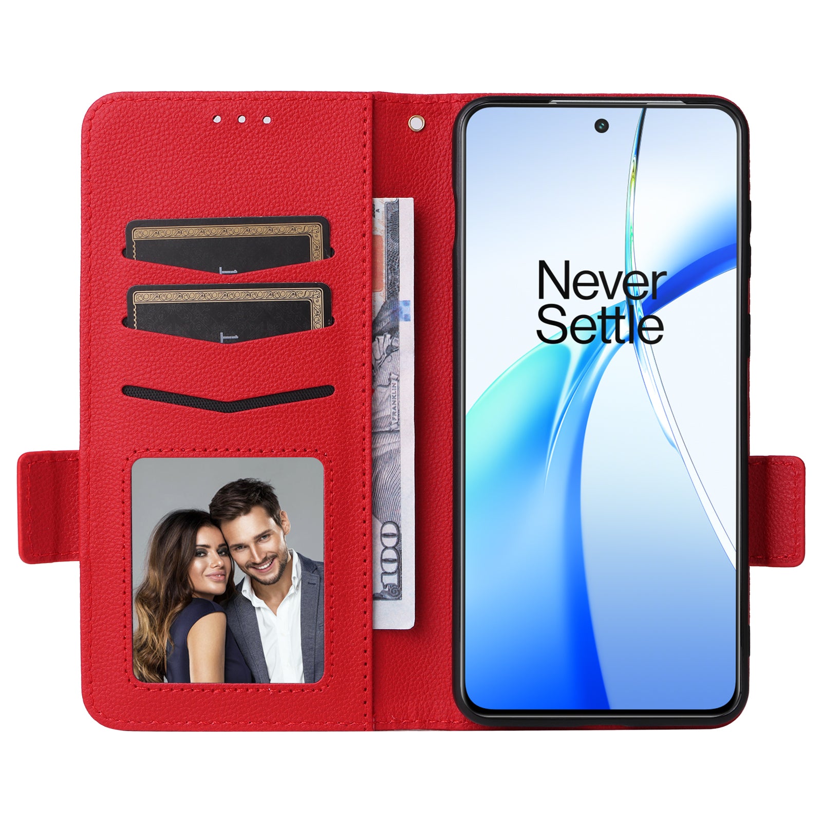 For OnePlus Nord CE4 5G Leather Case with Hand Strap Litchi Texture Wallet Cover - Red