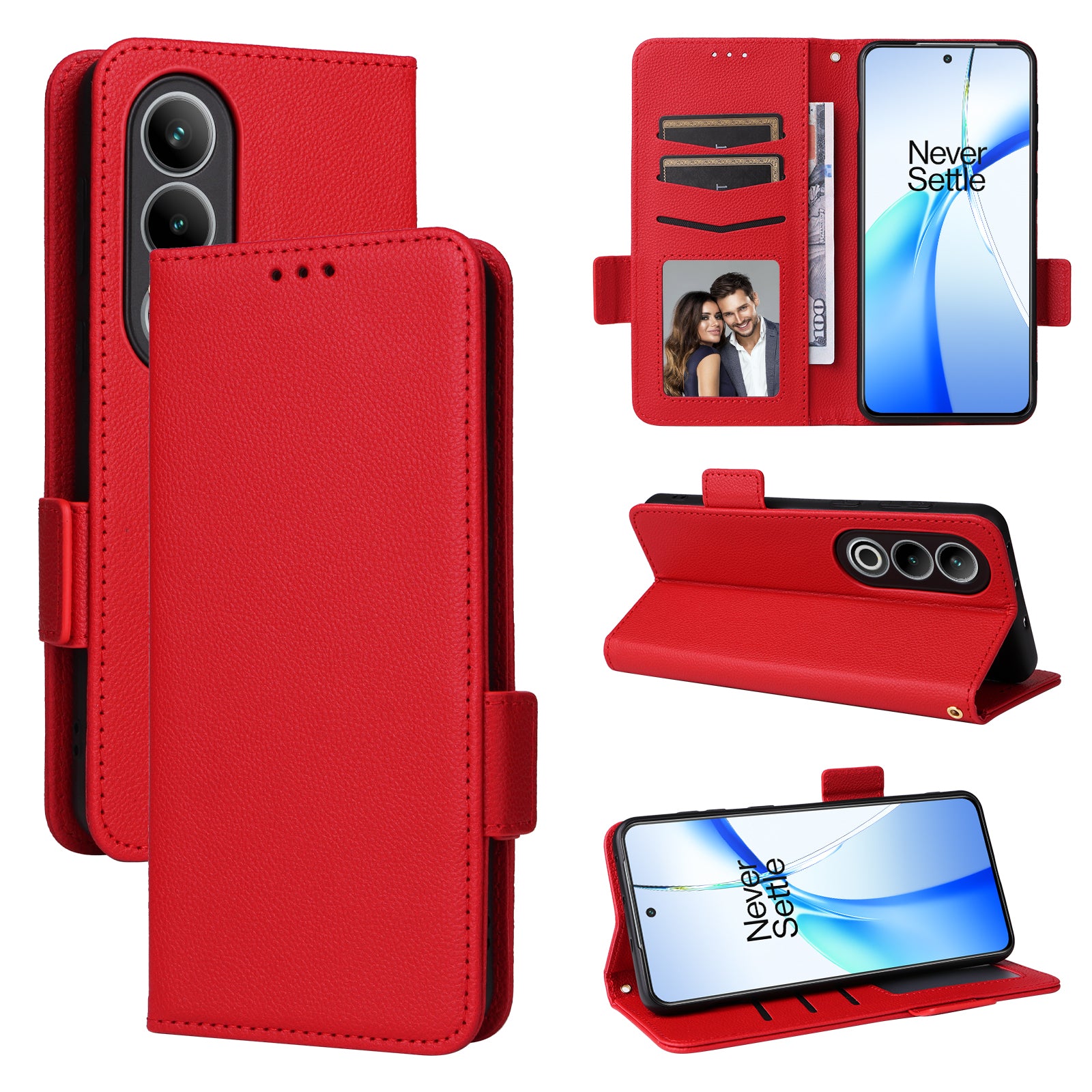 For OnePlus Nord CE4 5G Leather Case with Hand Strap Litchi Texture Wallet Cover - Red