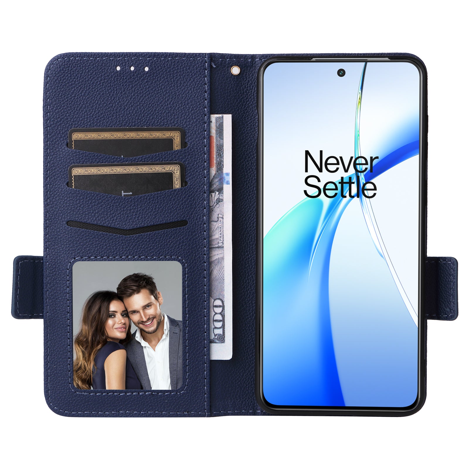 For OnePlus Nord CE4 5G Leather Case with Hand Strap Litchi Texture Wallet Cover - Dark Blue