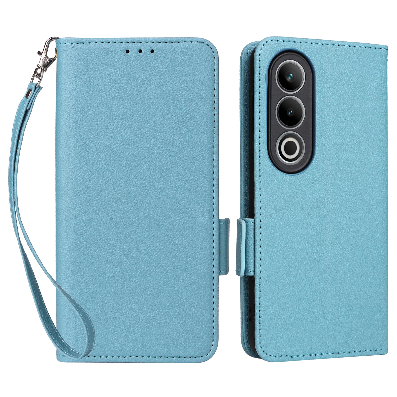 For OnePlus Nord CE4 5G Leather Case with Hand Strap Litchi Texture Wallet Cover - Baby Blue