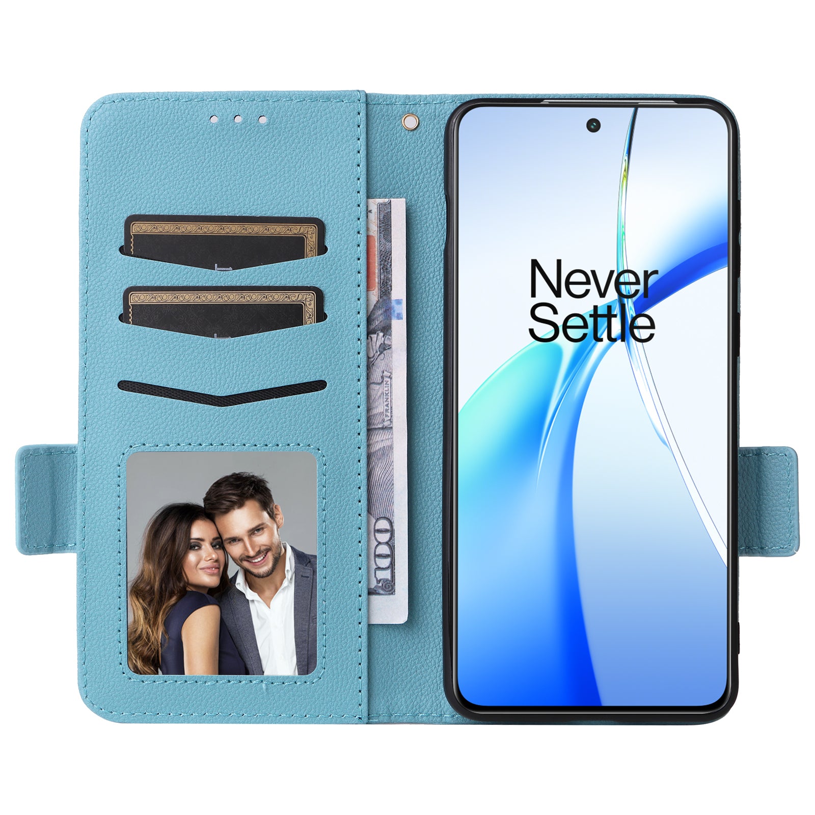 For OnePlus Nord CE4 5G Leather Case with Hand Strap Litchi Texture Wallet Cover - Baby Blue