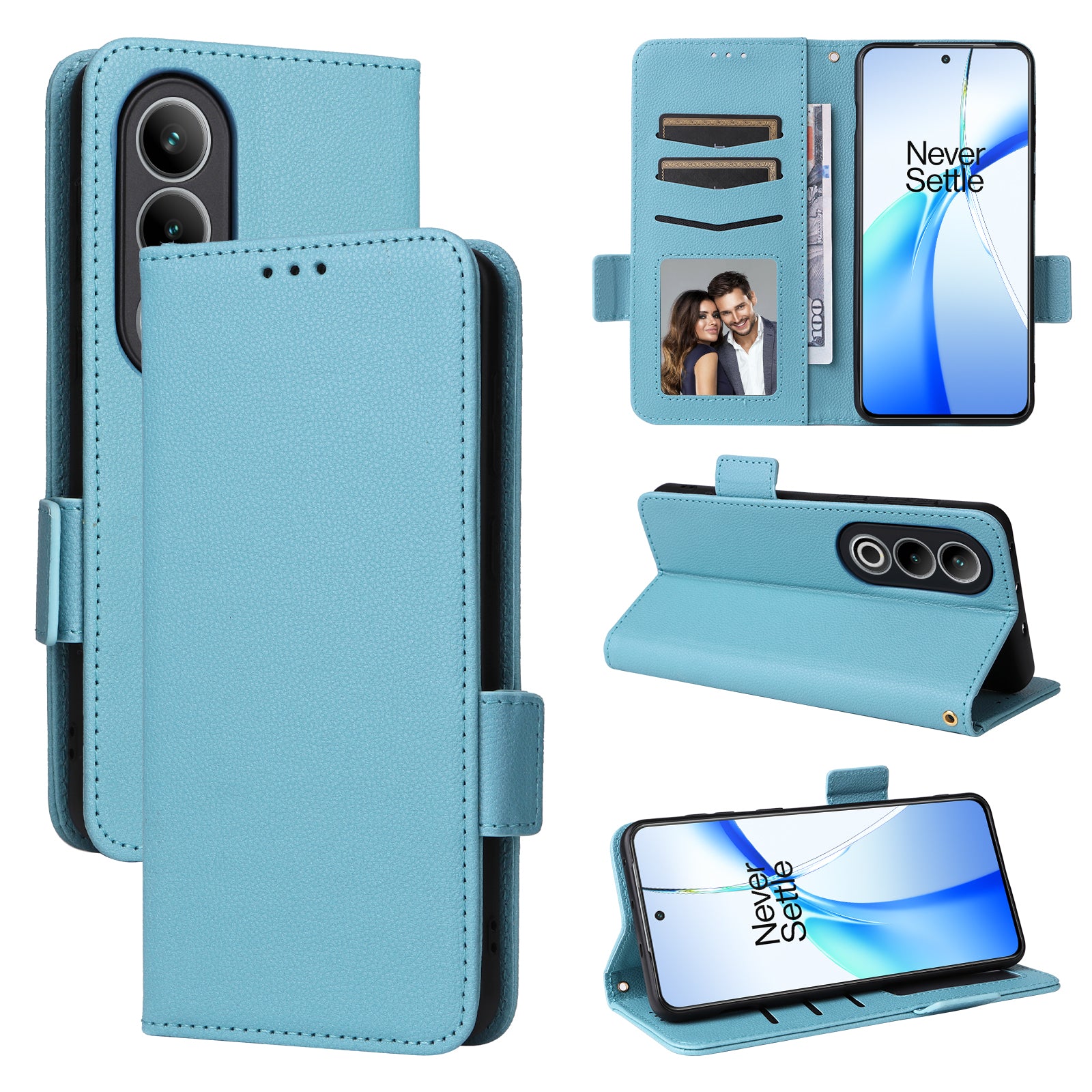 For OnePlus Nord CE4 5G Leather Case with Hand Strap Litchi Texture Wallet Cover - Baby Blue