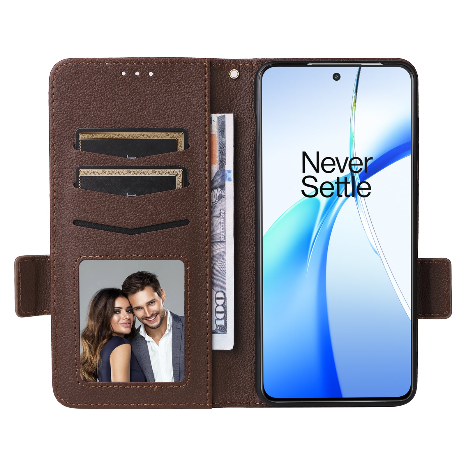 For OnePlus Nord CE4 5G Leather Case with Hand Strap Litchi Texture Wallet Cover - Brown