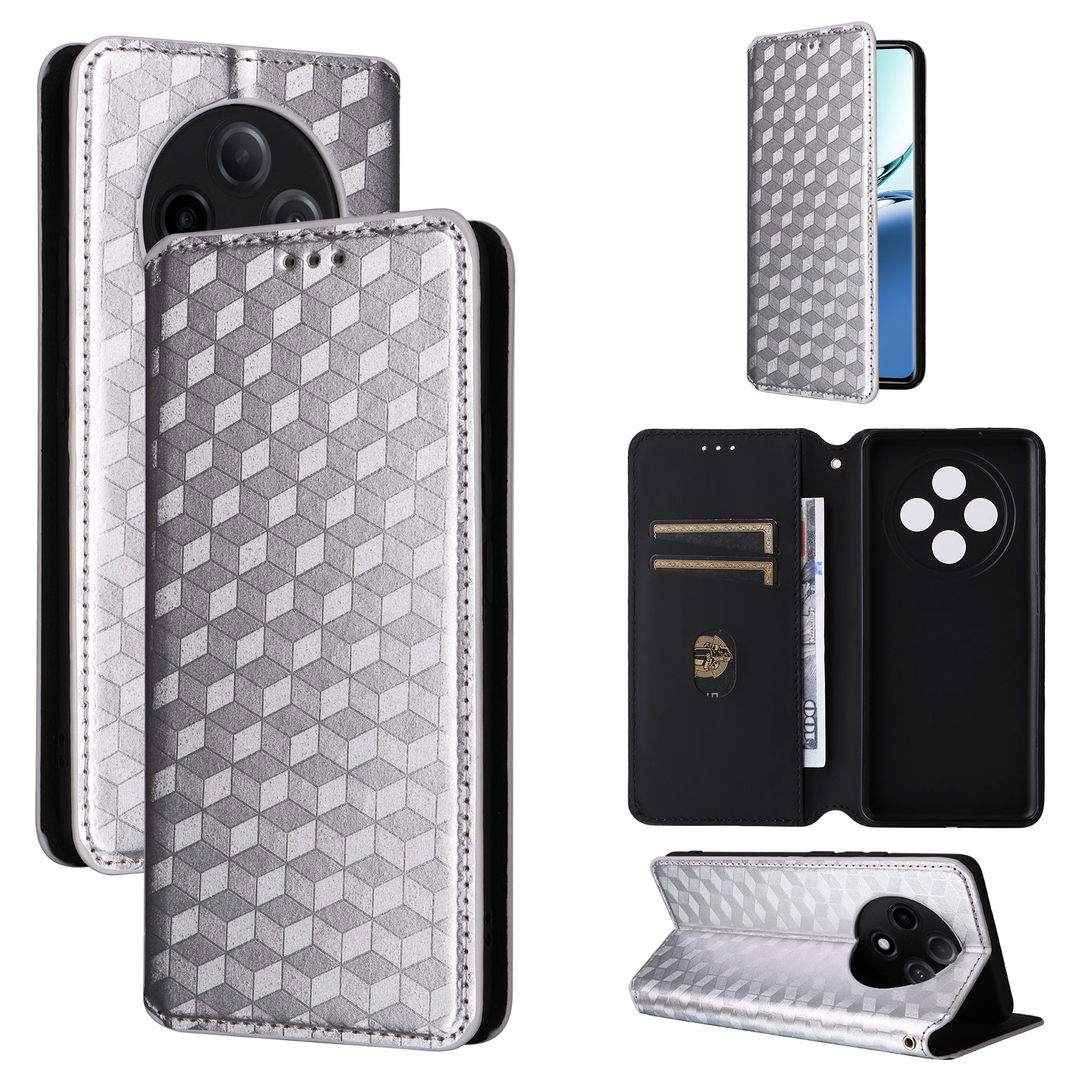 For Oppo F27 Pro 5G / Oppo F27 Pro+ 5G / A3 Pro (China) 5G Leather Wallet Flip Cover Mobile Phone Case Wholesale - Silver