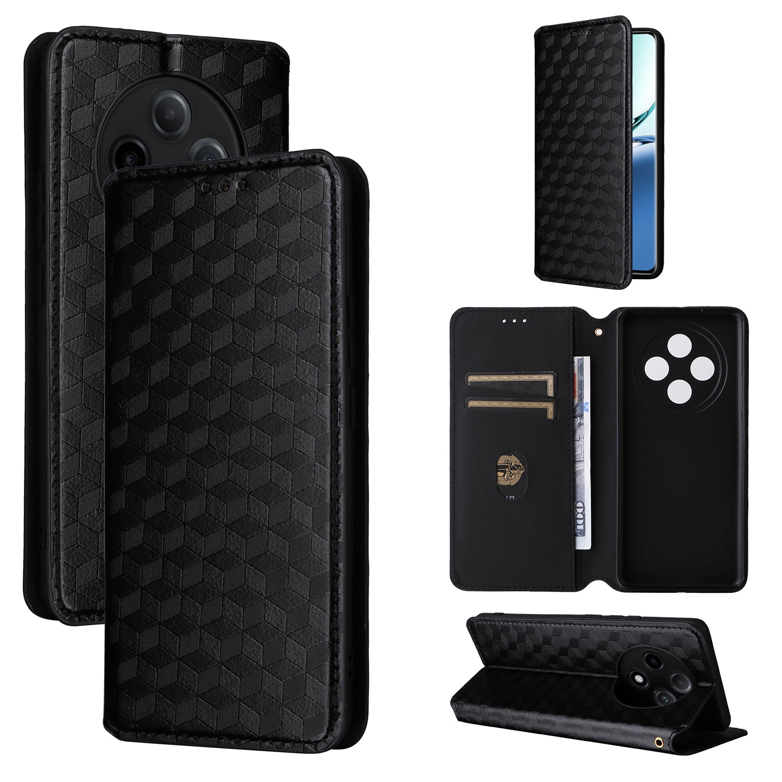 For Oppo A3 Pro 5G Leather Wallet Flip Cover Mobile Phone Case Wholesale - Black