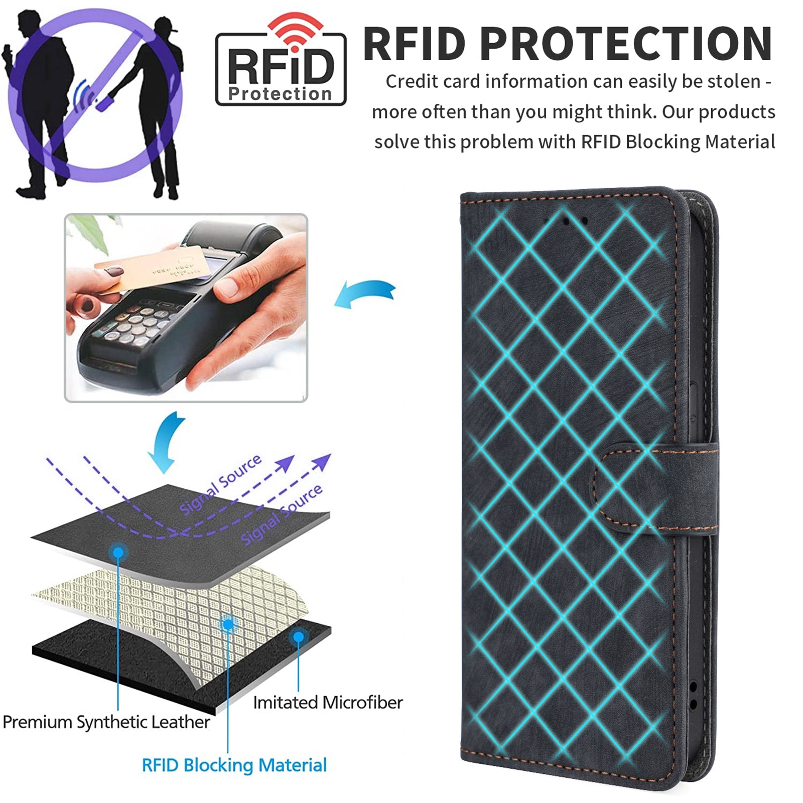 For Oppo A3 Pro 5G Case RFID Blocking Wallet Cover Wholesale Cell Phone Accessories - Black