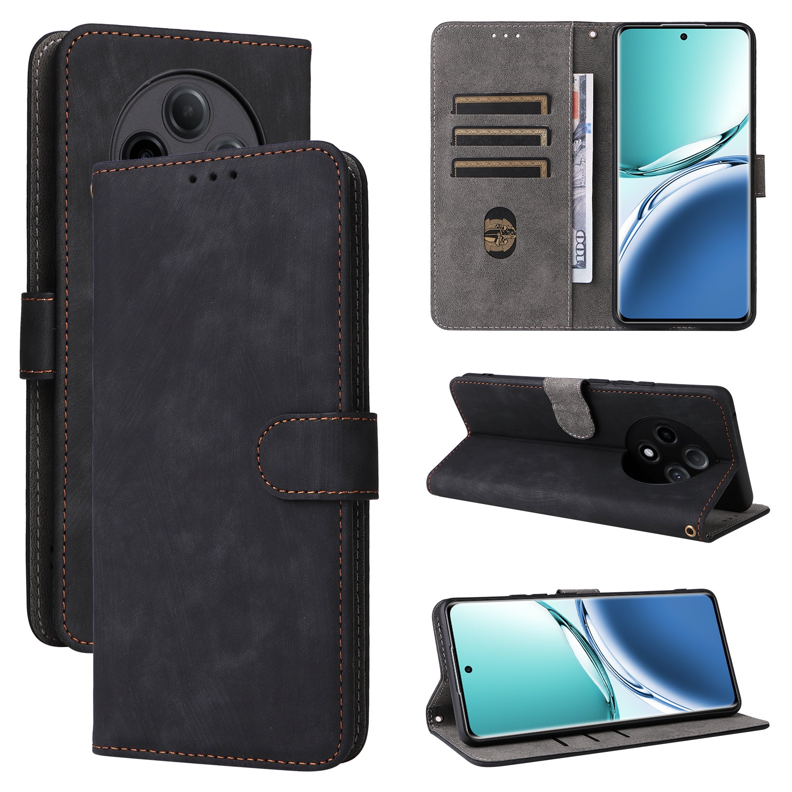 For Oppo A3 Pro 5G Case RFID Blocking Wallet Cover Wholesale Cell Phone Accessories - Black