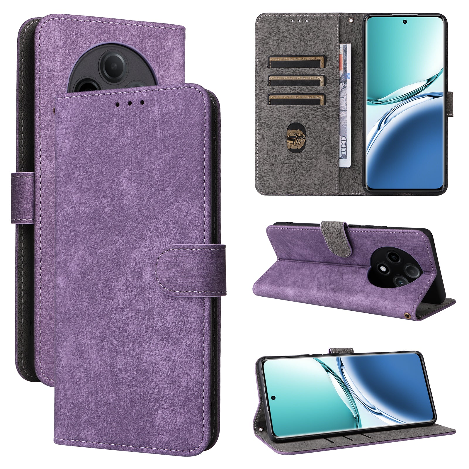 For Oppo A3 Pro 5G Case RFID Blocking Wallet Cover Wholesale Cell Phone Accessories - Purple