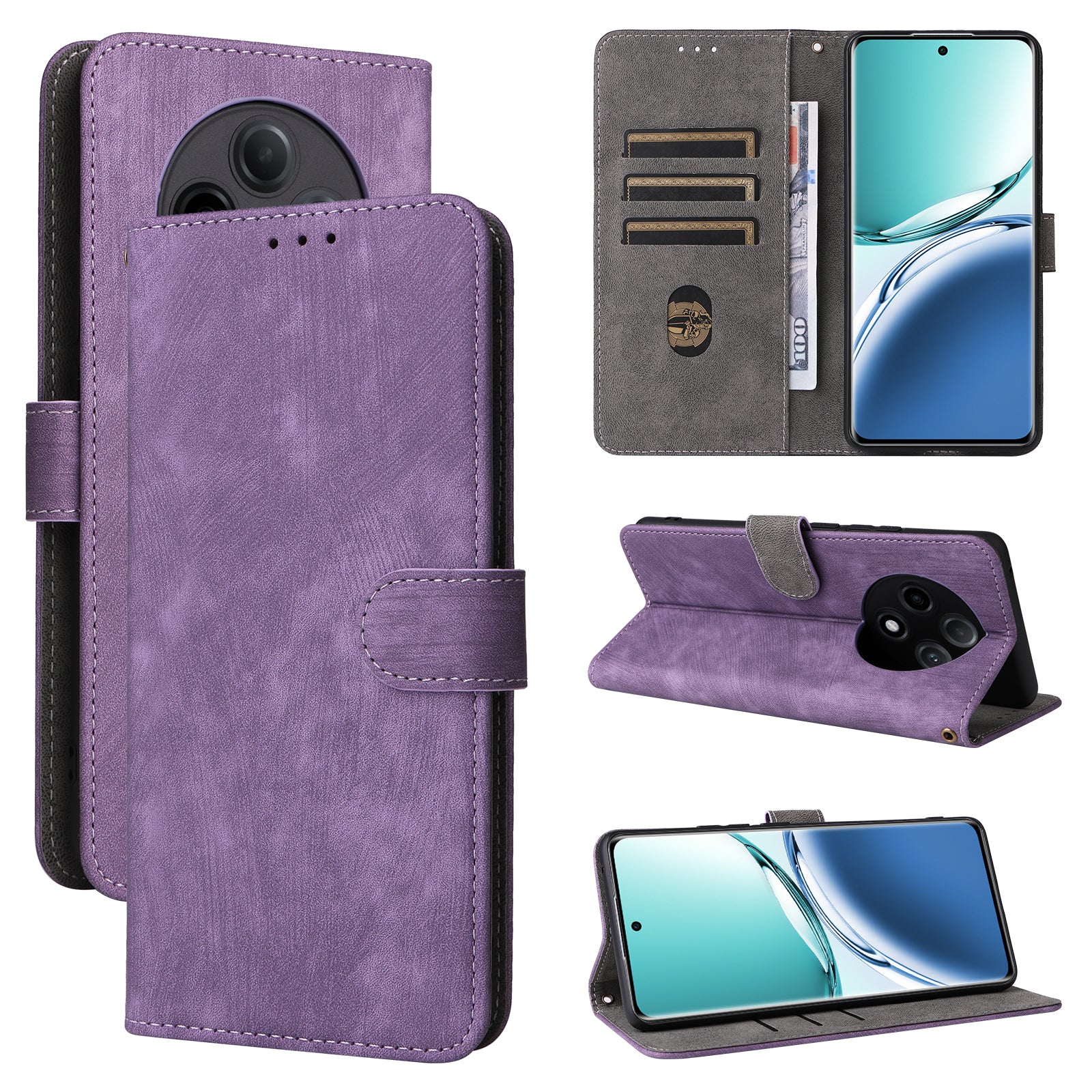 For Oppo F27 Pro 5G / Oppo F27 Pro+ 5G / A3 Pro (China) 5G Case RFID Blocking Wallet Cover Wholesale Cell Phone Accessories - Purple