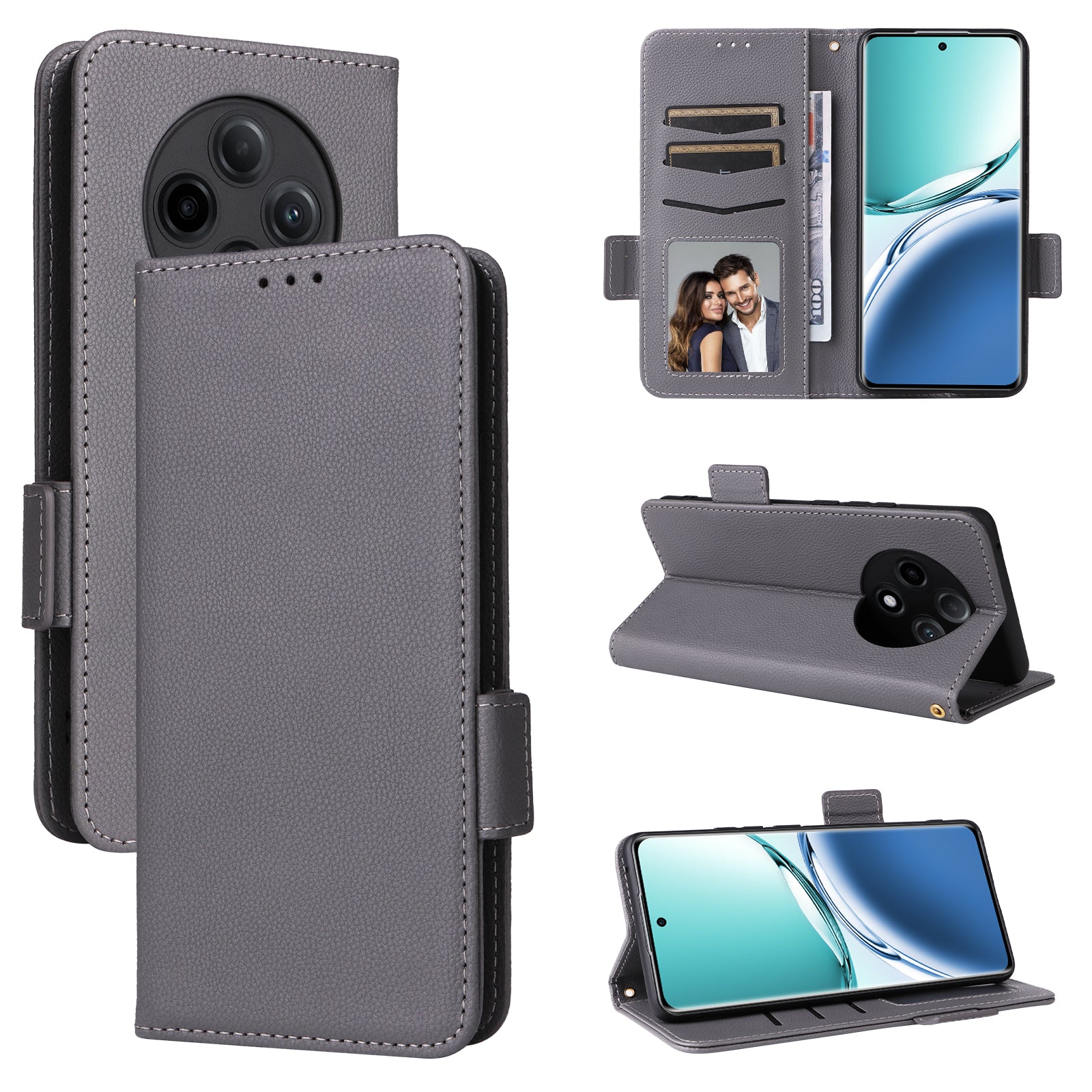 For Oppo F27 Pro 5G / Oppo F27 Pro+ 5G / A3 Pro (China) 5G Case Leather Phone Cover Mobile Accessories Wholesale Supplier - Grey