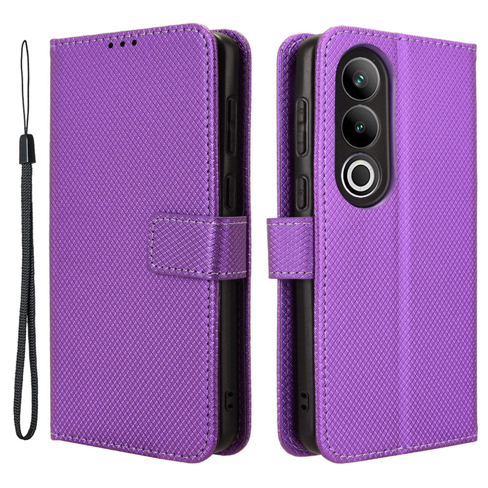 For OnePlus Nord CE4 5G Wallet Case Diamond Texture PU Leather Mobile Phone Cover - Purple