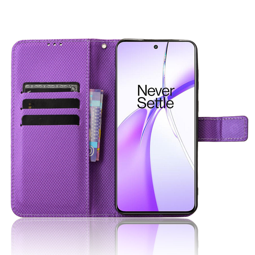 For OnePlus Nord CE4 5G Wallet Case Diamond Texture PU Leather Mobile Phone Cover - Purple