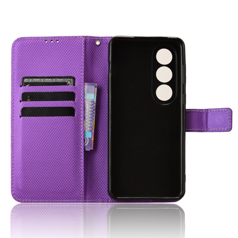 For OnePlus Nord CE4 5G Wallet Case Diamond Texture PU Leather Mobile Phone Cover - Purple