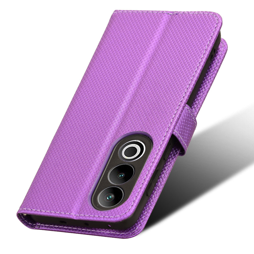 For OnePlus Nord CE4 5G Wallet Case Diamond Texture PU Leather Mobile Phone Cover - Purple