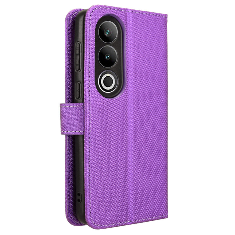 For OnePlus Nord CE4 5G Wallet Case Diamond Texture PU Leather Mobile Phone Cover - Purple