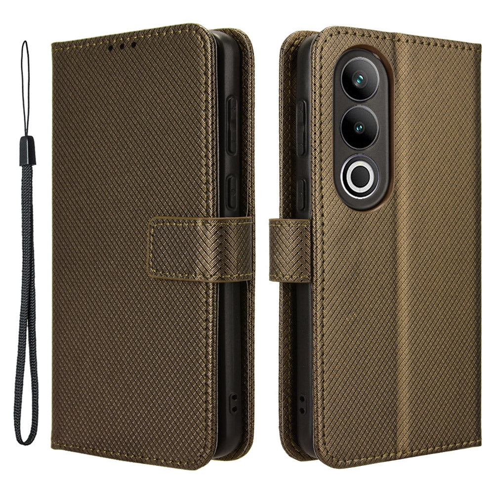 For OnePlus Nord CE4 5G Wallet Case Diamond Texture PU Leather Mobile Phone Cover - Brown