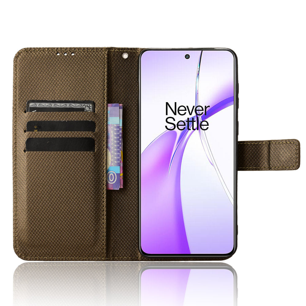 For OnePlus Nord CE4 5G Wallet Case Diamond Texture PU Leather Mobile Phone Cover - Brown