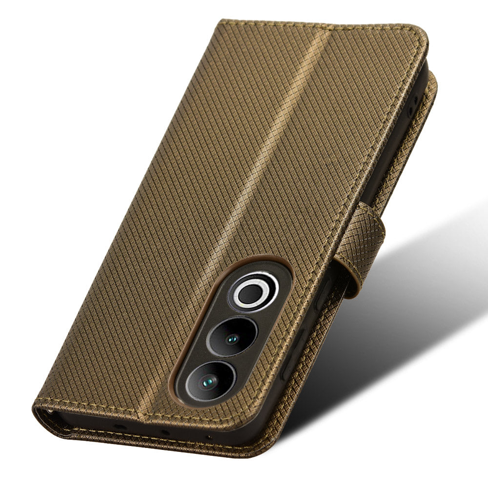 For OnePlus Nord CE4 5G Wallet Case Diamond Texture PU Leather Mobile Phone Cover - Brown