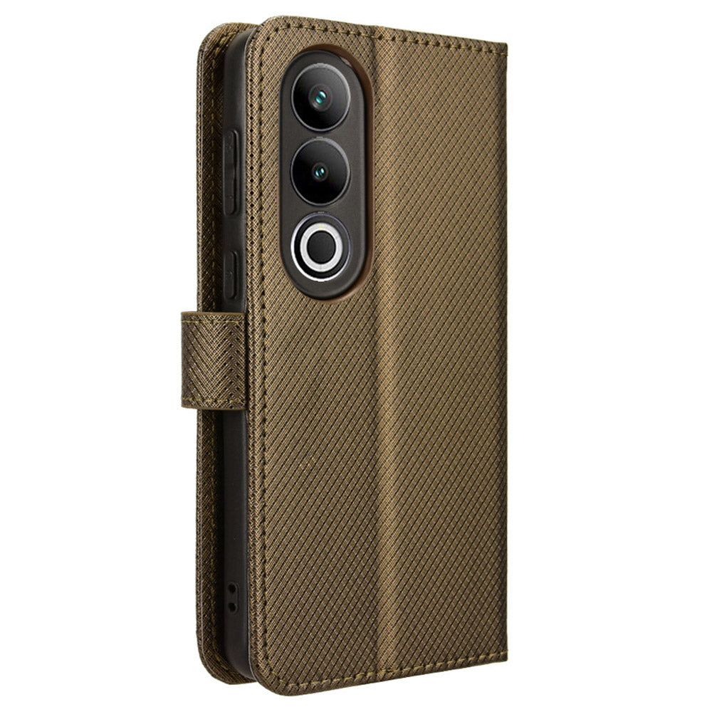 For OnePlus Nord CE4 5G Wallet Case Diamond Texture PU Leather Mobile Phone Cover - Brown