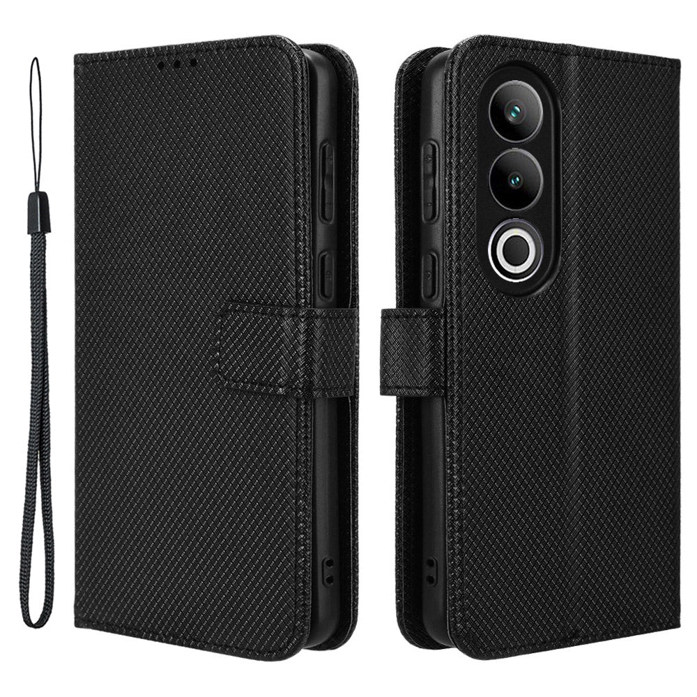 For OnePlus Nord CE4 5G Wallet Case Diamond Texture PU Leather Mobile Phone Cover - Black