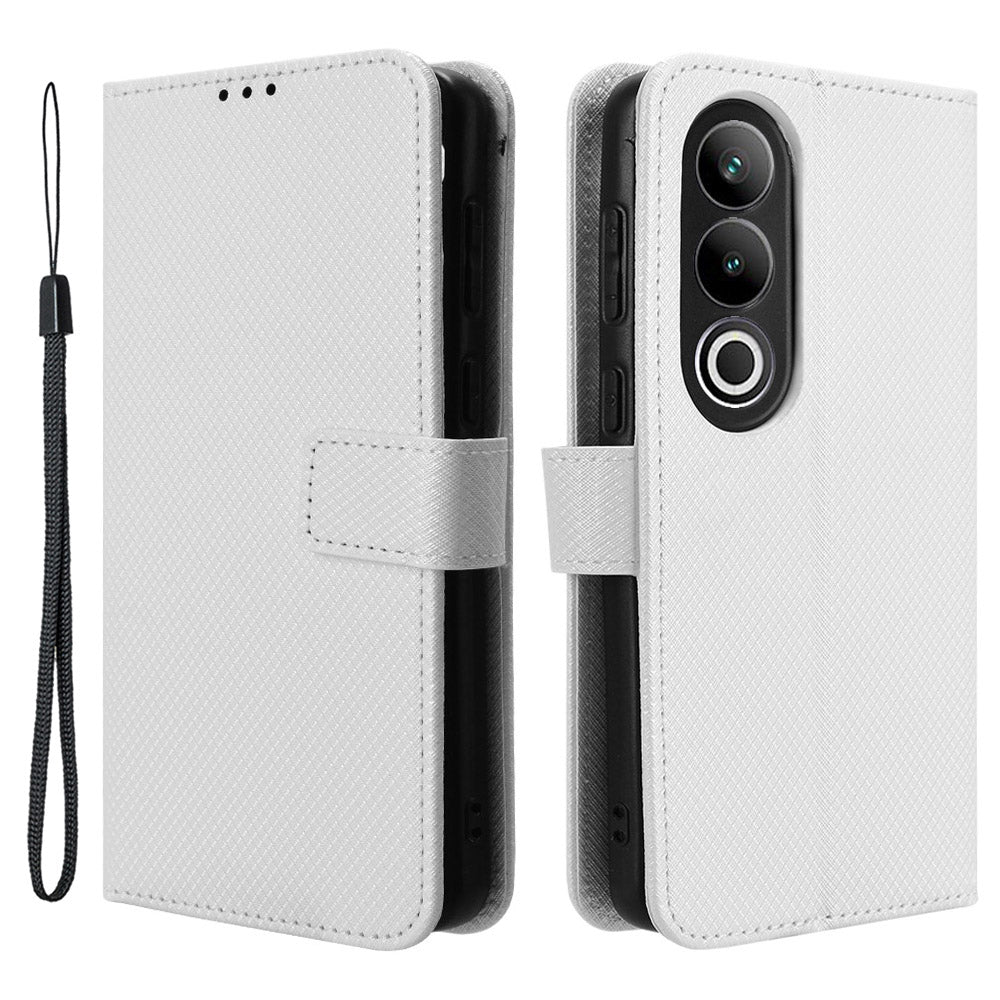 For OnePlus Nord CE4 5G Wallet Case Diamond Texture PU Leather Mobile Phone Cover - White