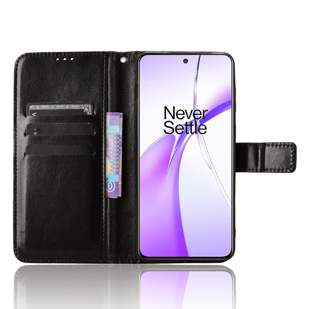 For OnePlus Nord CE4 5G Magnetic Phone Case Folio Stand Crazy Horse Texture Cover - Black