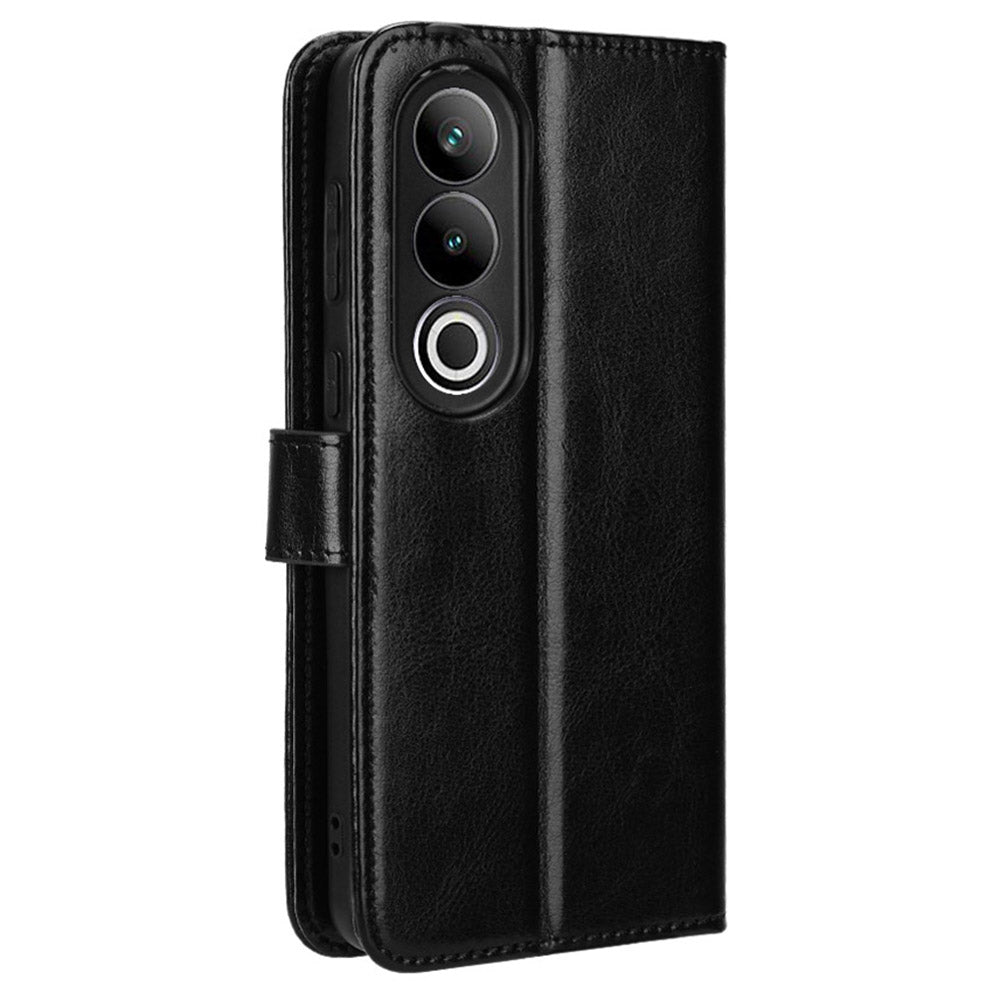 For OnePlus Nord CE4 5G Magnetic Phone Case Folio Stand Crazy Horse Texture Cover - Black