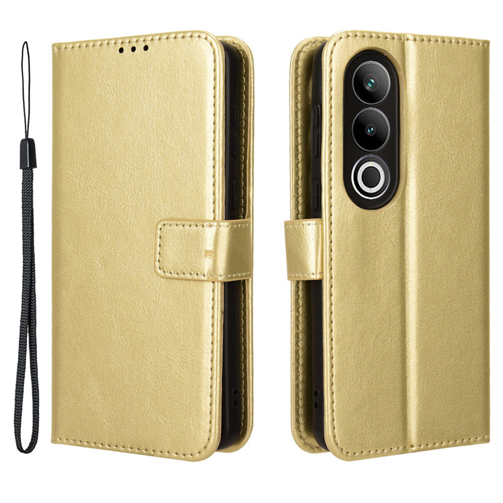 For OnePlus Nord CE4 5G Magnetic Phone Case Folio Stand Crazy Horse Texture Cover - Gold