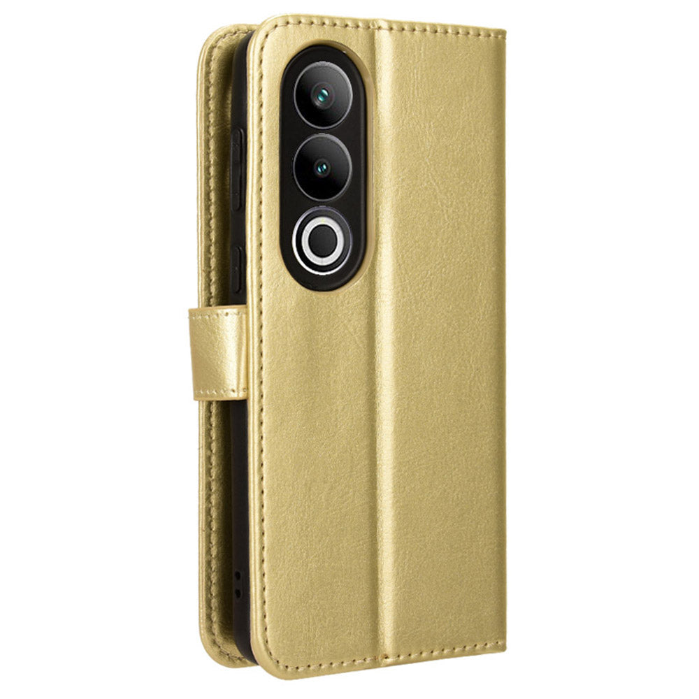 For OnePlus Nord CE4 5G Magnetic Phone Case Folio Stand Crazy Horse Texture Cover - Gold