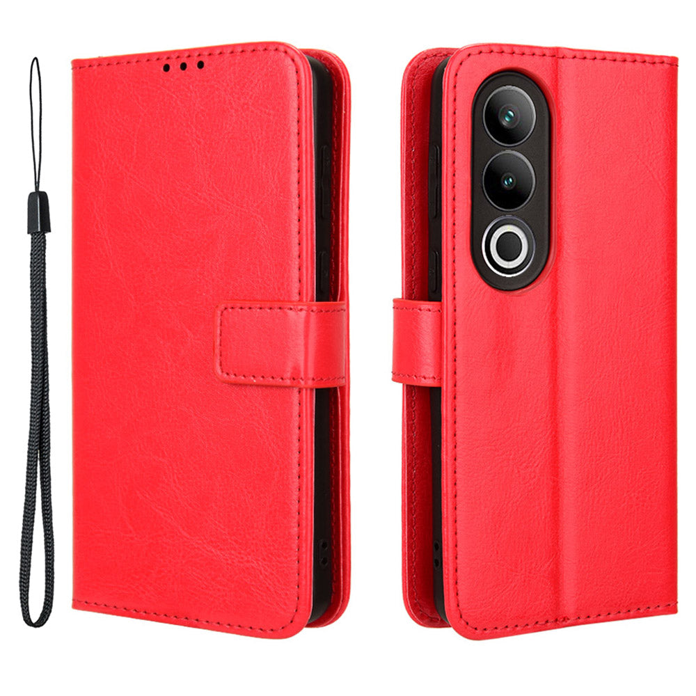 For OnePlus Nord CE4 5G Magnetic Phone Case Folio Stand Crazy Horse Texture Cover - Red