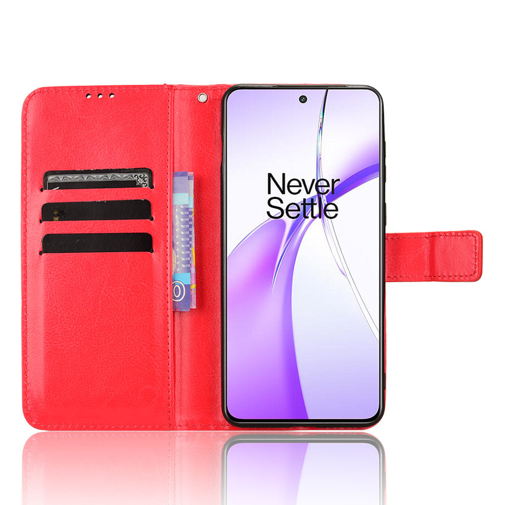 For OnePlus Nord CE4 5G Magnetic Phone Case Folio Stand Crazy Horse Texture Cover - Red