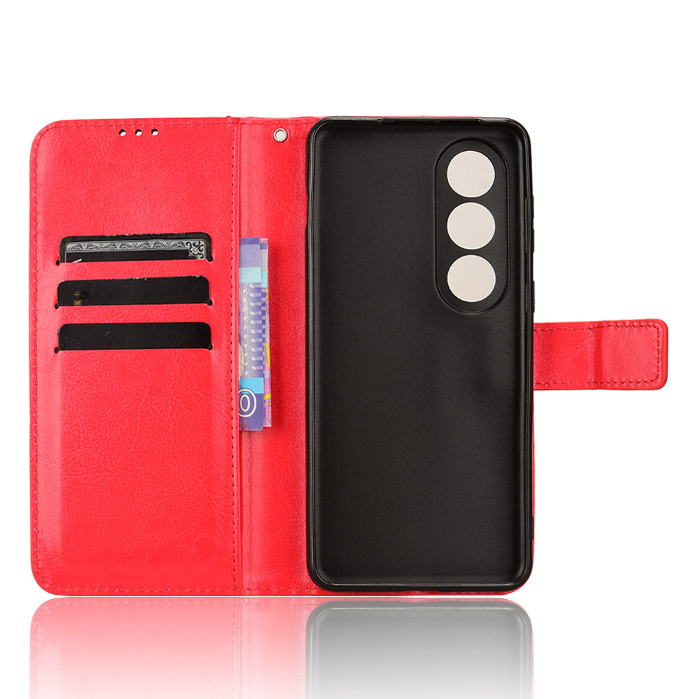 For OnePlus Nord CE4 5G Magnetic Phone Case Folio Stand Crazy Horse Texture Cover - Red