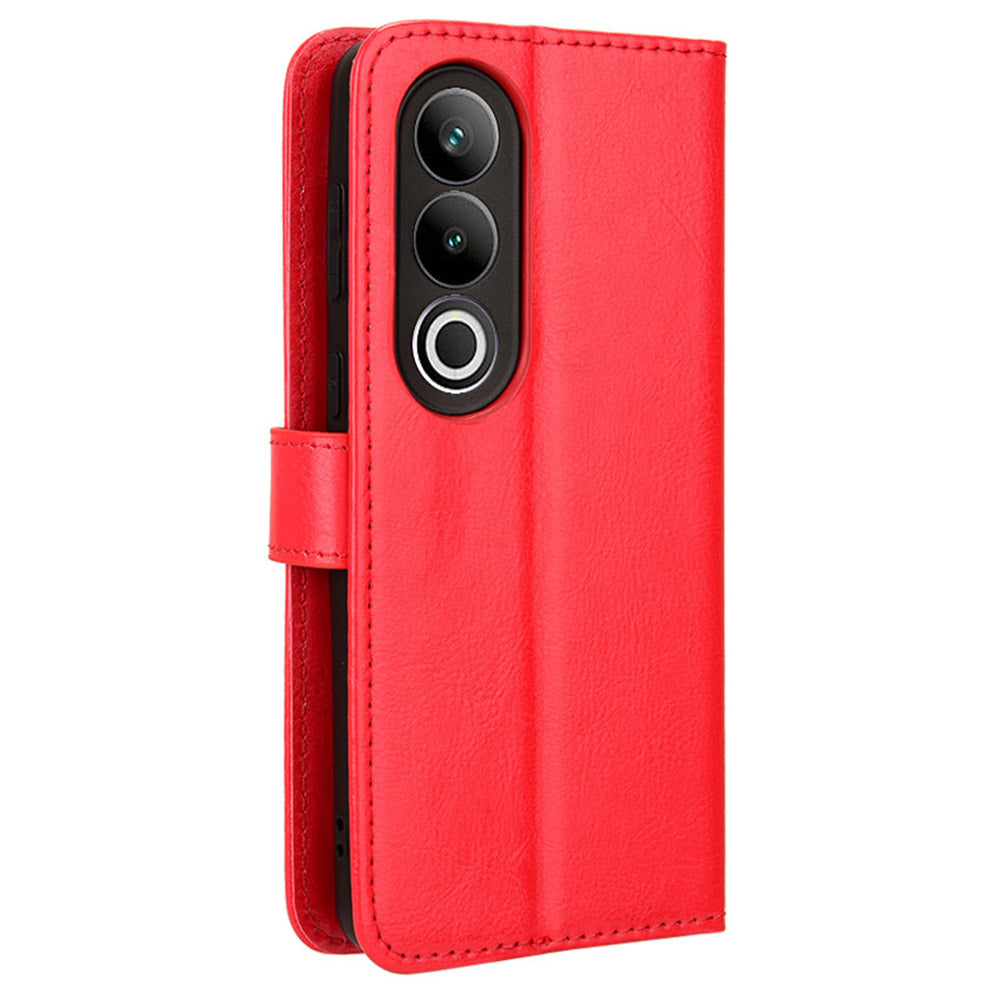 For OnePlus Nord CE4 5G Magnetic Phone Case Folio Stand Crazy Horse Texture Cover - Red