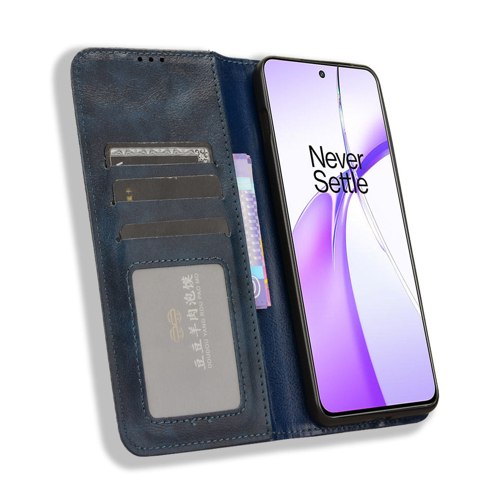 For OnePlus Nord CE4 5G Wallet Case Magnetic Closing Retro Leather Phone Cover - Blue