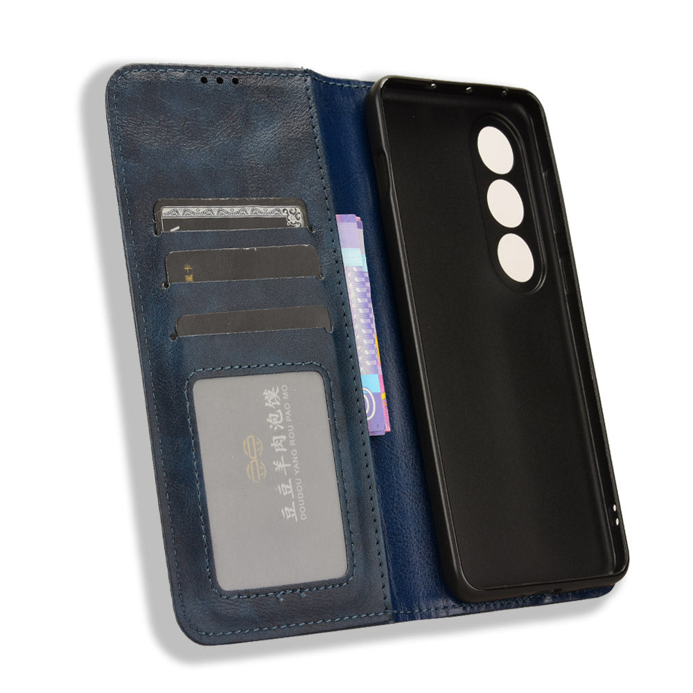 For OnePlus Nord CE4 5G Wallet Case Magnetic Closing Retro Leather Phone Cover - Blue