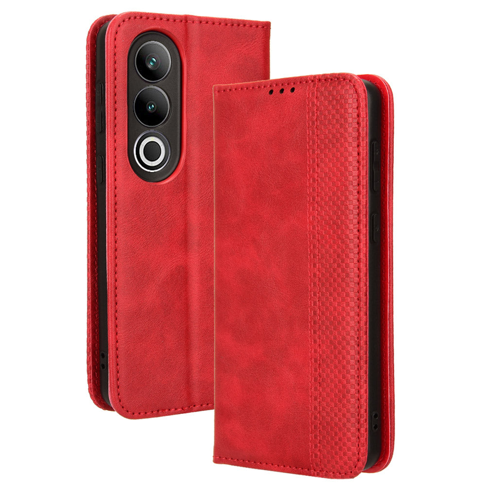For OnePlus Nord CE4 5G Wallet Case Magnetic Closing Retro Leather Phone Cover - Red