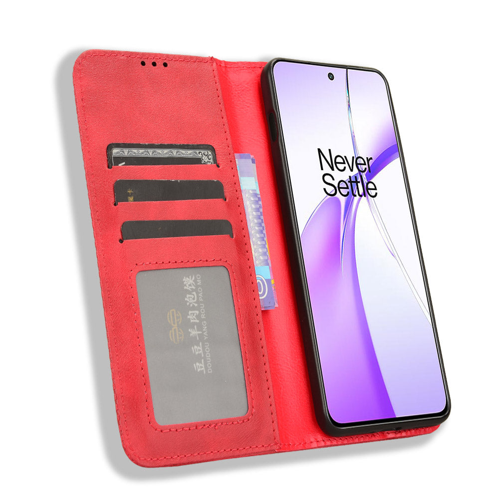 For OnePlus Nord CE4 5G Wallet Case Magnetic Closing Retro Leather Phone Cover - Red