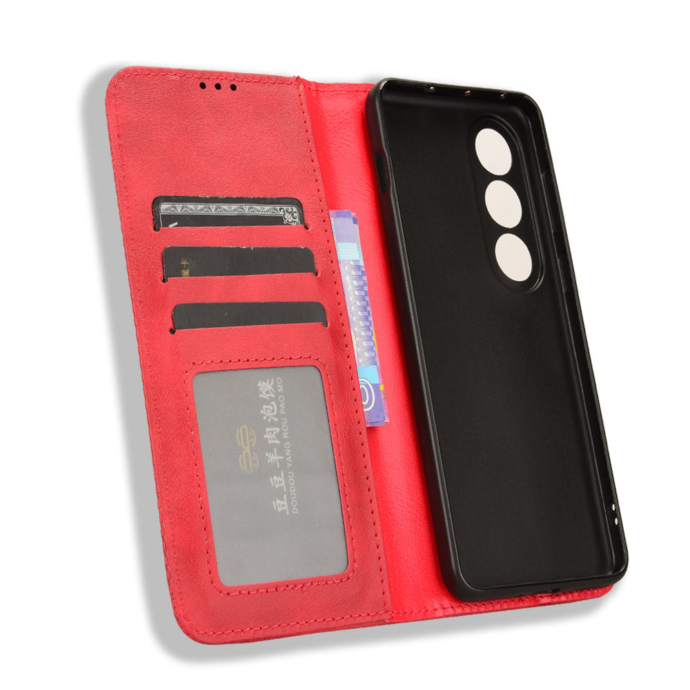 For OnePlus Nord CE4 5G Wallet Case Magnetic Closing Retro Leather Phone Cover - Red