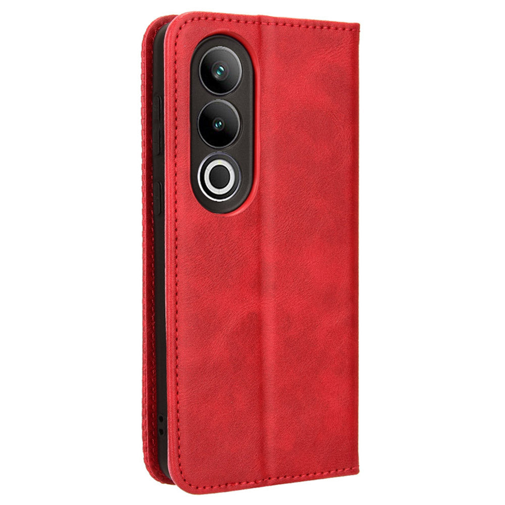 For OnePlus Nord CE4 5G Wallet Case Magnetic Closing Retro Leather Phone Cover - Red