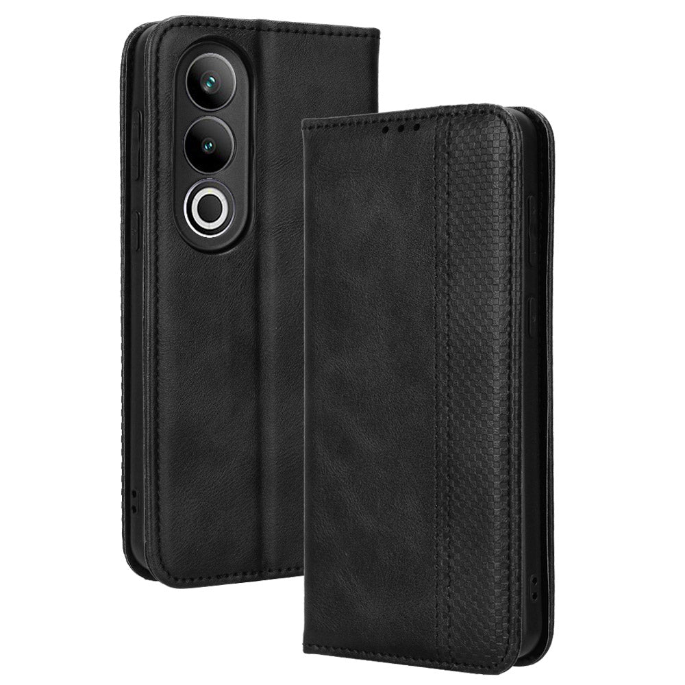 For OnePlus Nord CE4 5G Wallet Case Magnetic Closing Retro Leather Phone Cover - Black