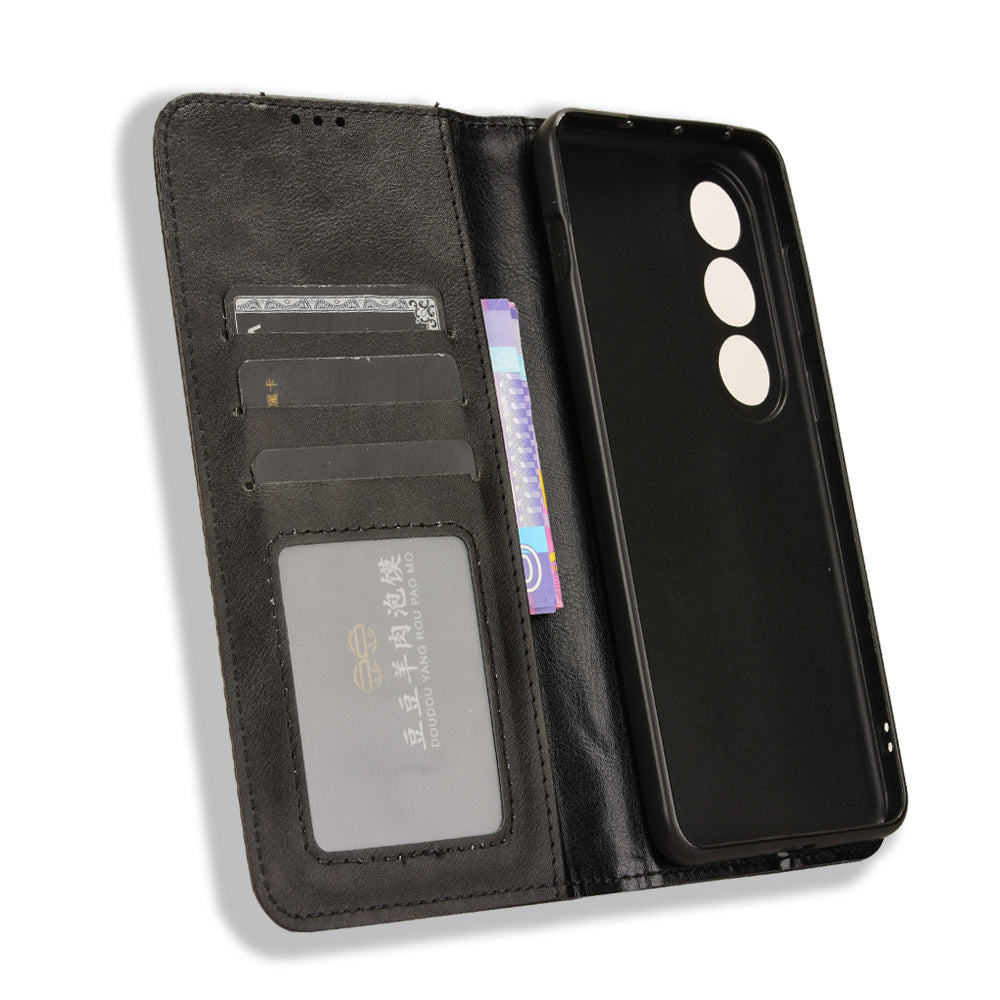 For OnePlus Nord CE4 5G Wallet Case Magnetic Closing Retro Leather Phone Cover - Black