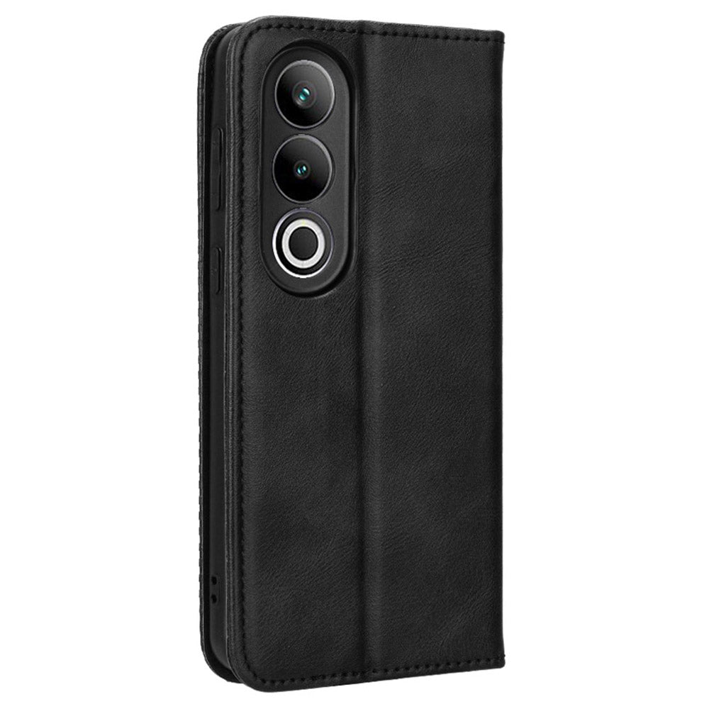 For OnePlus Nord CE4 5G Wallet Case Magnetic Closing Retro Leather Phone Cover - Black