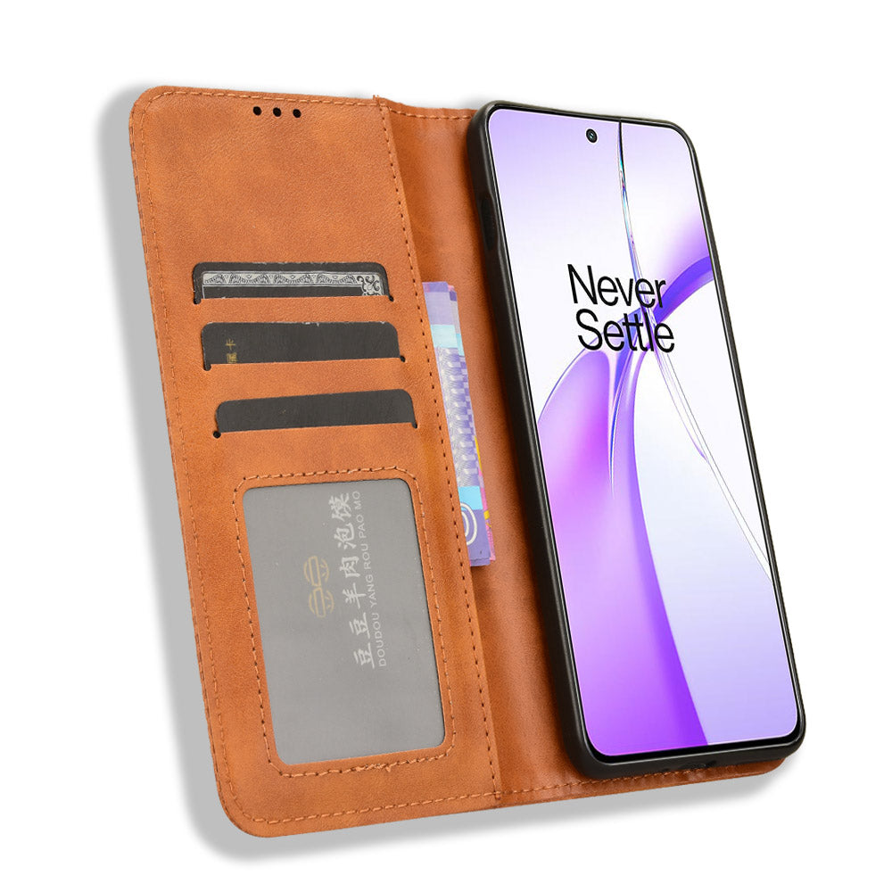 For OnePlus Nord CE4 5G Wallet Case Magnetic Closing Retro Leather Phone Cover - Brown