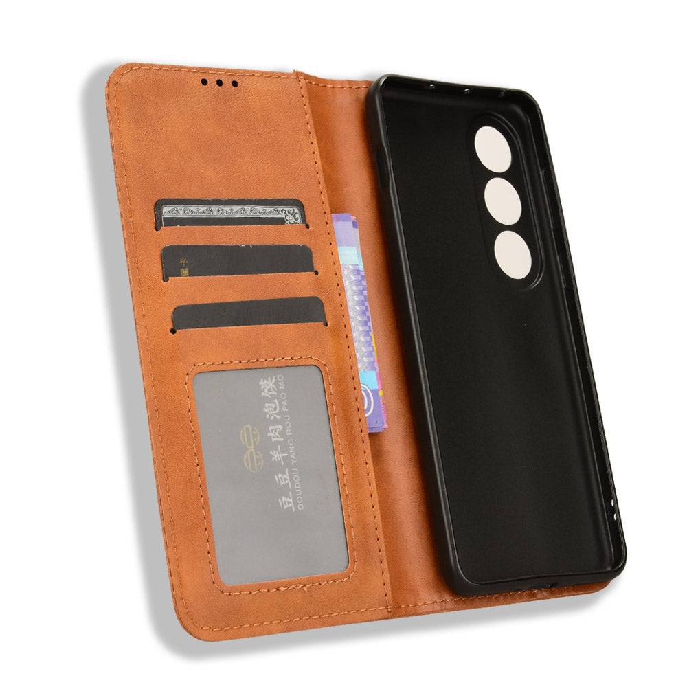 For OnePlus Nord CE4 5G Wallet Case Magnetic Closing Retro Leather Phone Cover - Brown