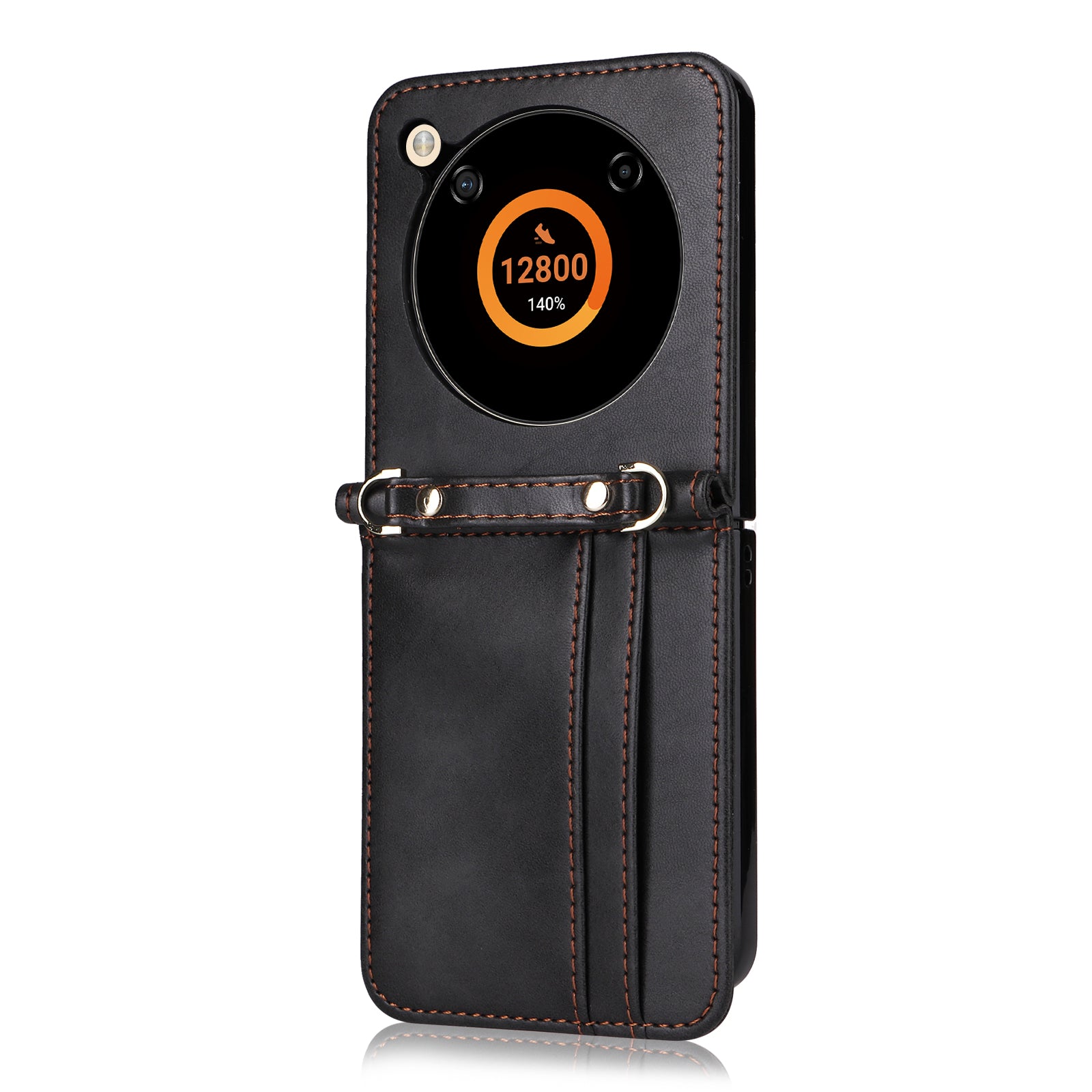 For ZTE nubia Flip 5G / Libero Flip A304ZT Case Card Holder Leather Phone Cover with Lanyard - Black