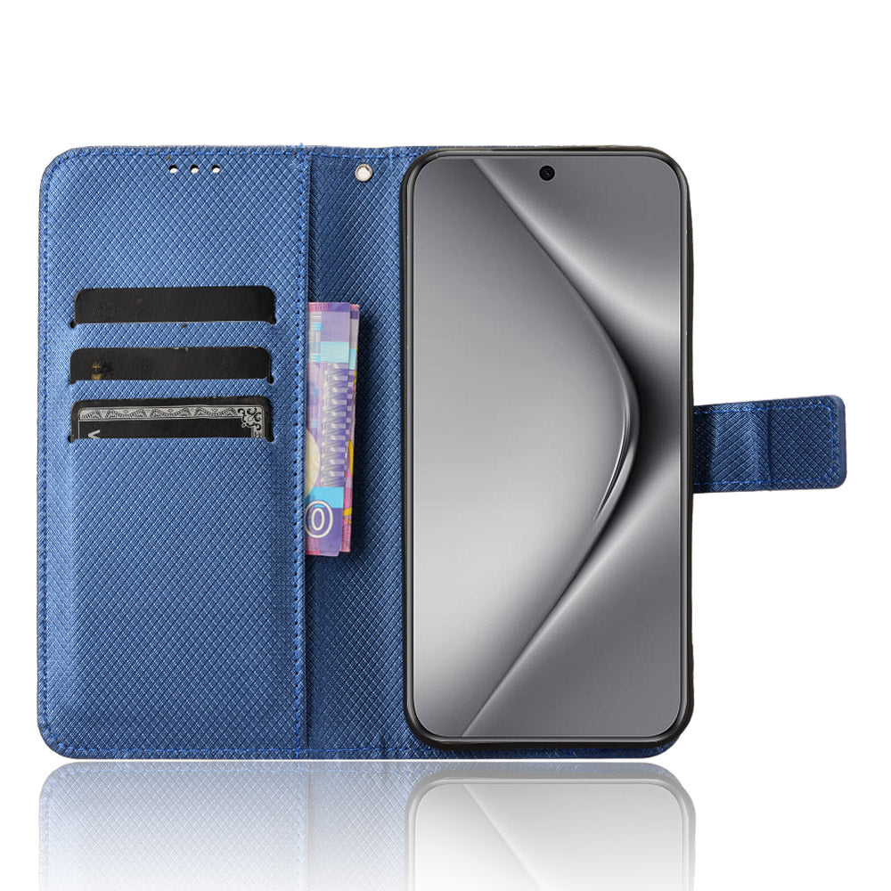 For Huawei Pura 70 Wholesale Phone Case Diamond Texture Leather Stand Wallet Cover - Blue